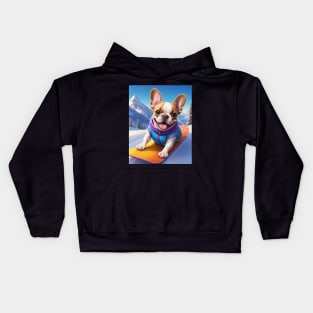 Cute French Bulldog on Snowboard Kids Hoodie